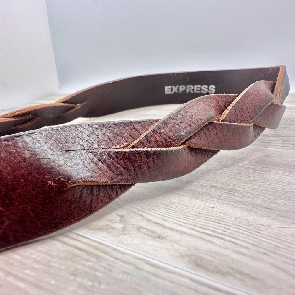 Express Women’s Chic Braided Brown Italian Leather Belt Made in England | Size S